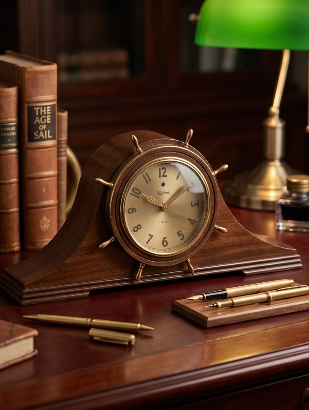Ship's Bell Wood Mantel Clock